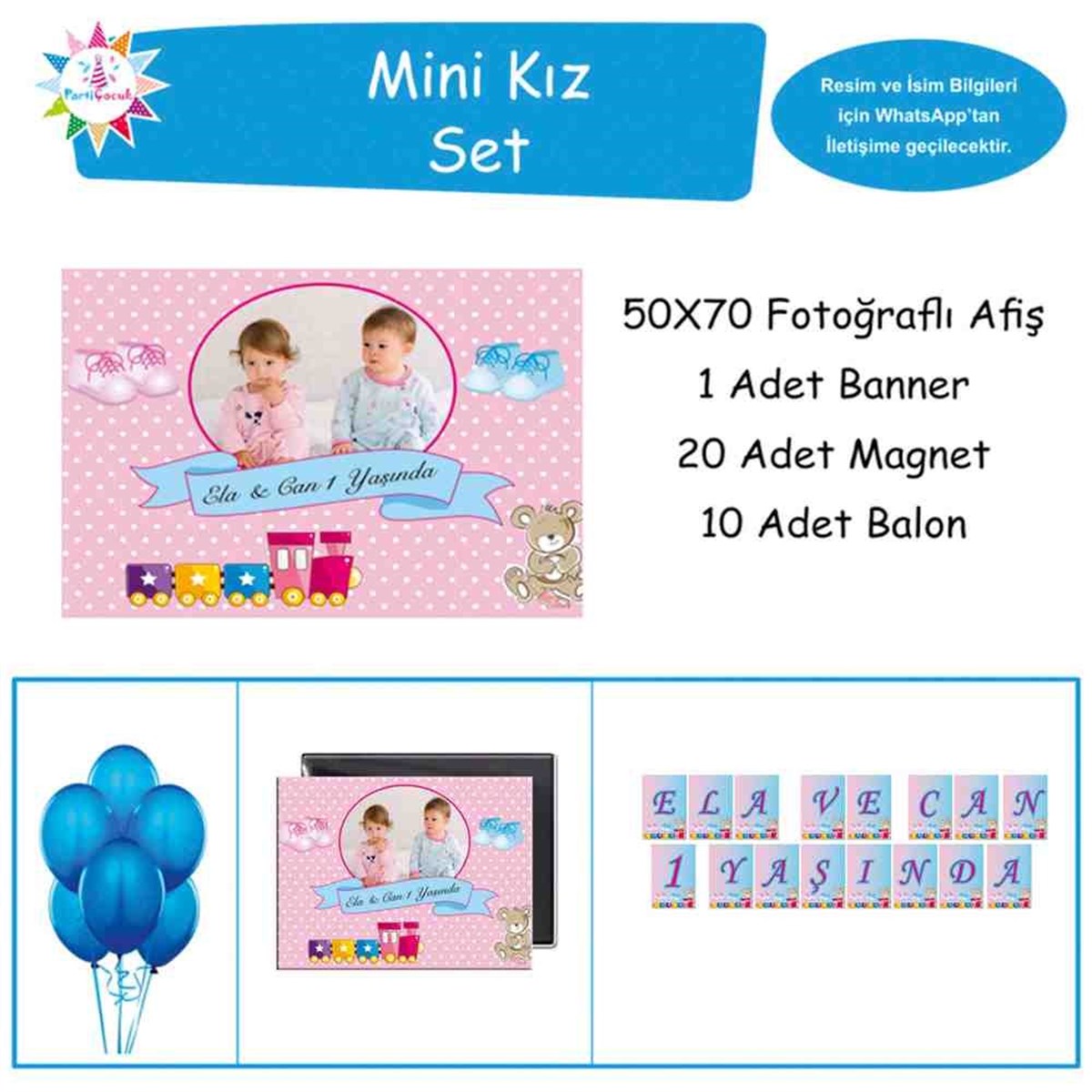 Doğum Günü İkiz Pembe Puantiyeli Ayıcıklı  