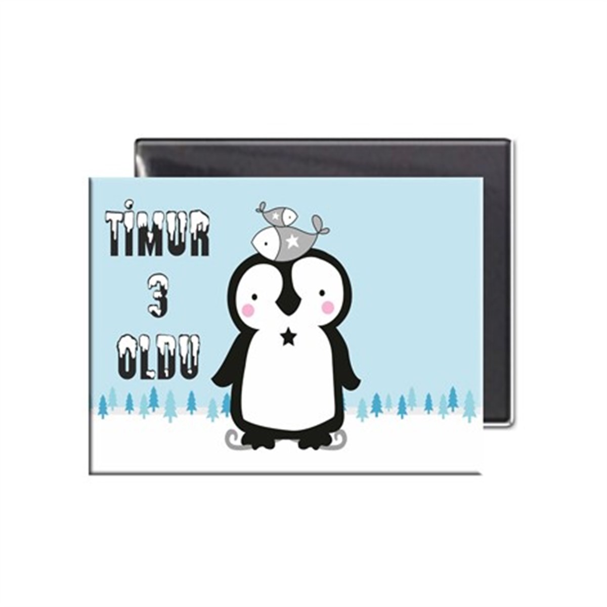 Doğum Günü Kişiye Özel Balıklı Penguen Buzdolabı Magneti  