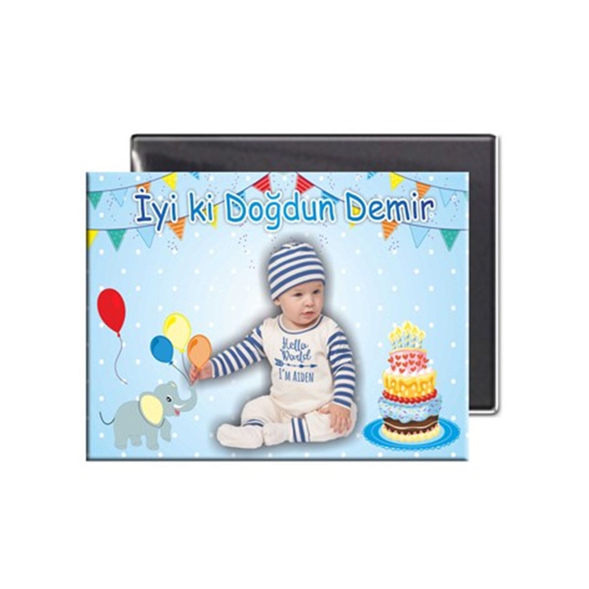 Doğum Günü Kişiye Özel Balonlu Filli Buzdolabı Magneti  