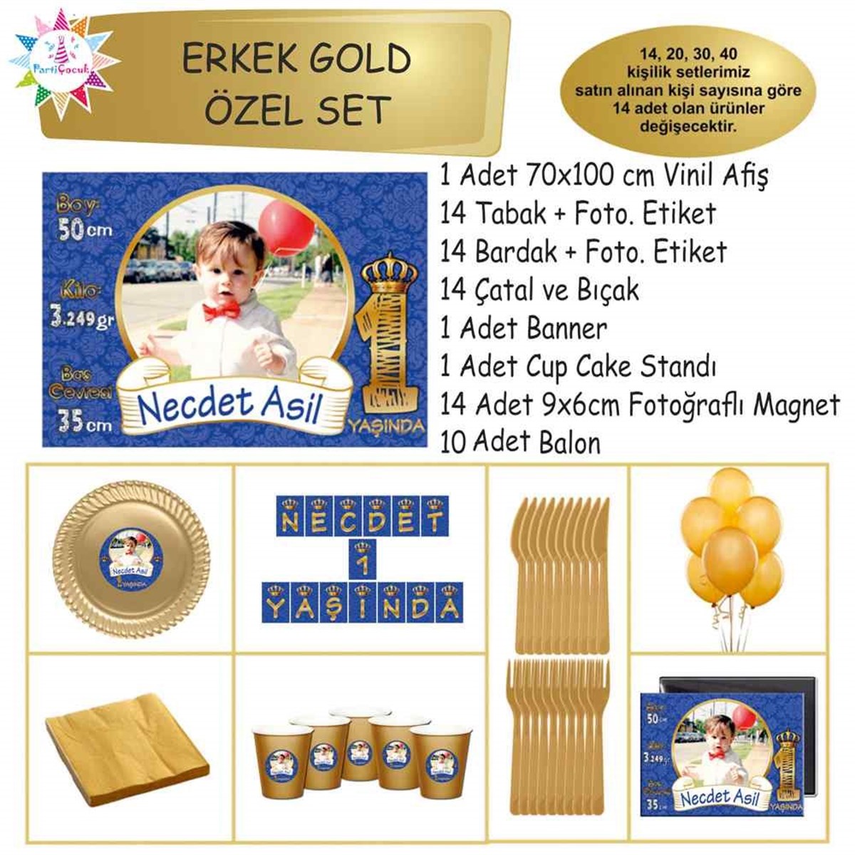 Doğum Günü Lacivert Gold Taçlı Konsept Özel Set 