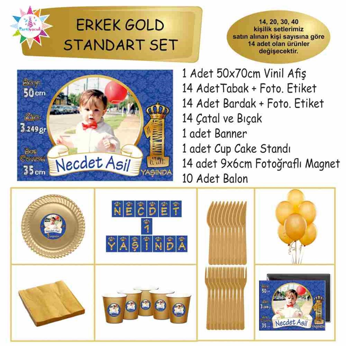 Doğum Günü Lacivert Gold Taçlı Konsept Standart Set 