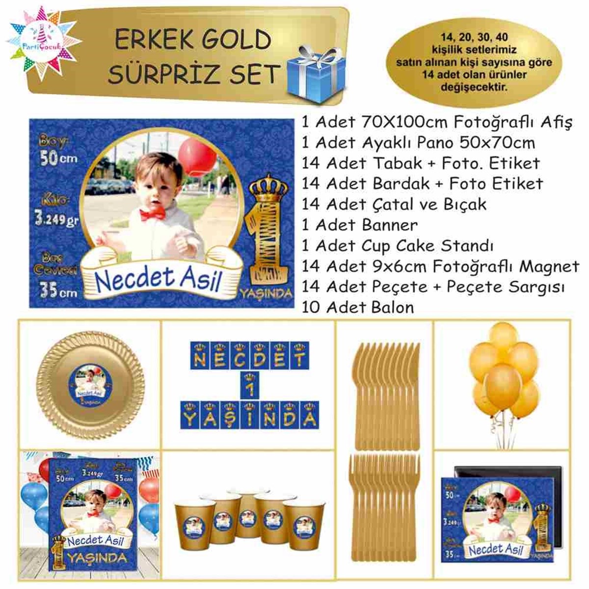 Doğum Günü Lacivert Gold Taçlı Konsept Süpriz Set 