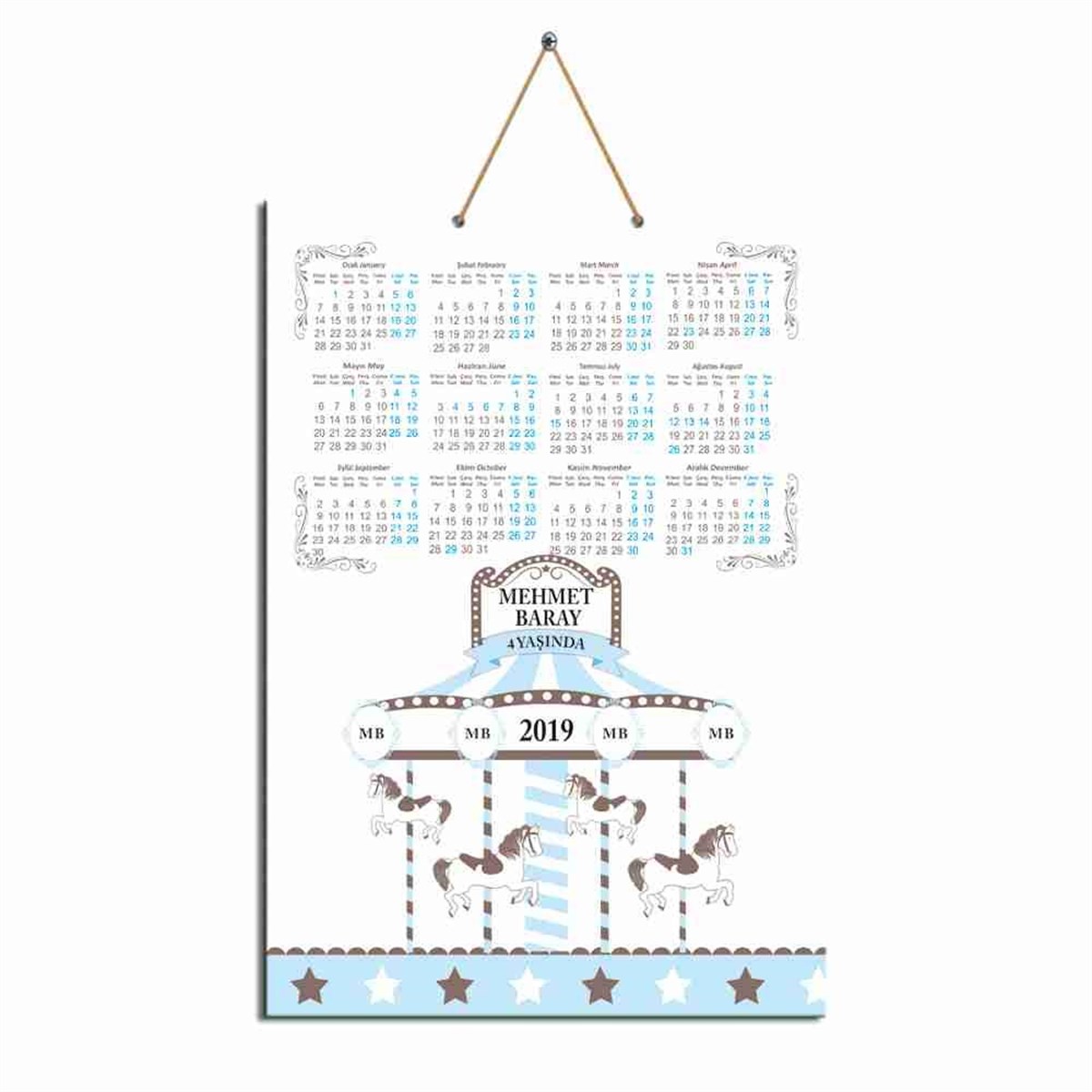 Doğum Günü Mavi Atlı Karınca Karton Takvim  