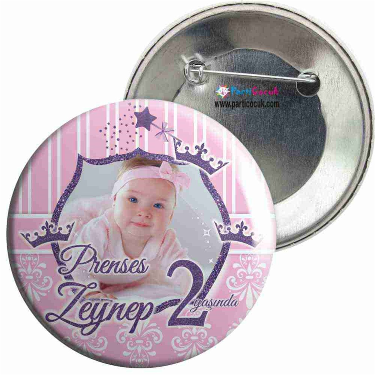 Doğum Günü Mor Pembe Prenses İğneli Rozet 