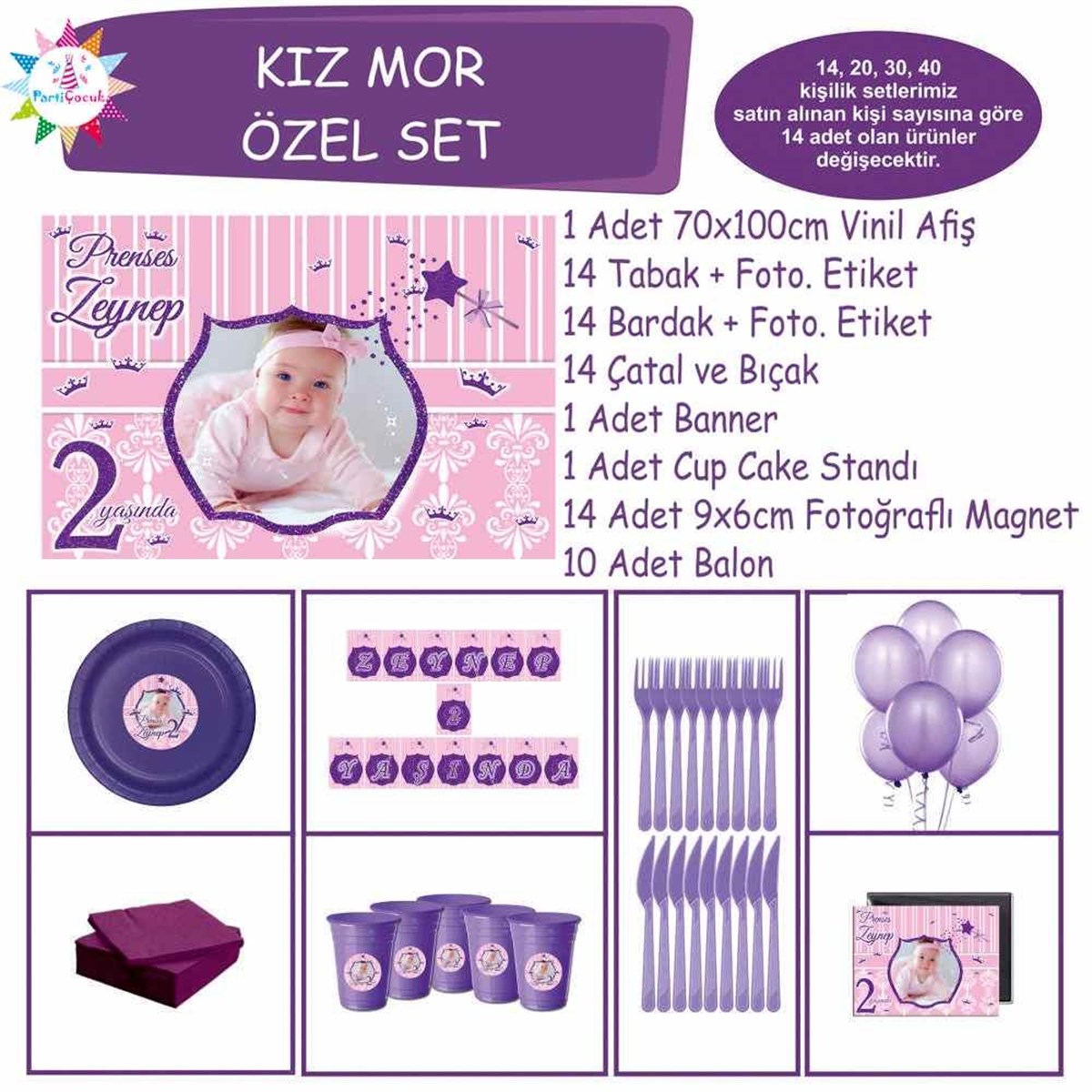 Doğum Günü Mor Pembe Prenses Özel Set 
