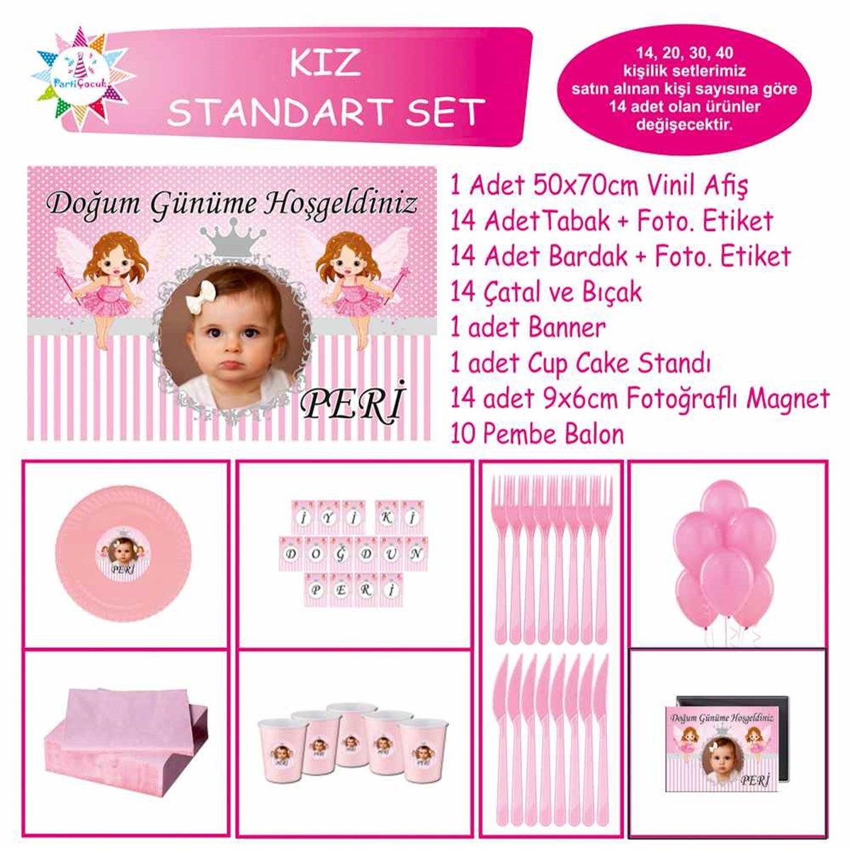 Doğum Günü Pembe Melek Konsept Standart Set 