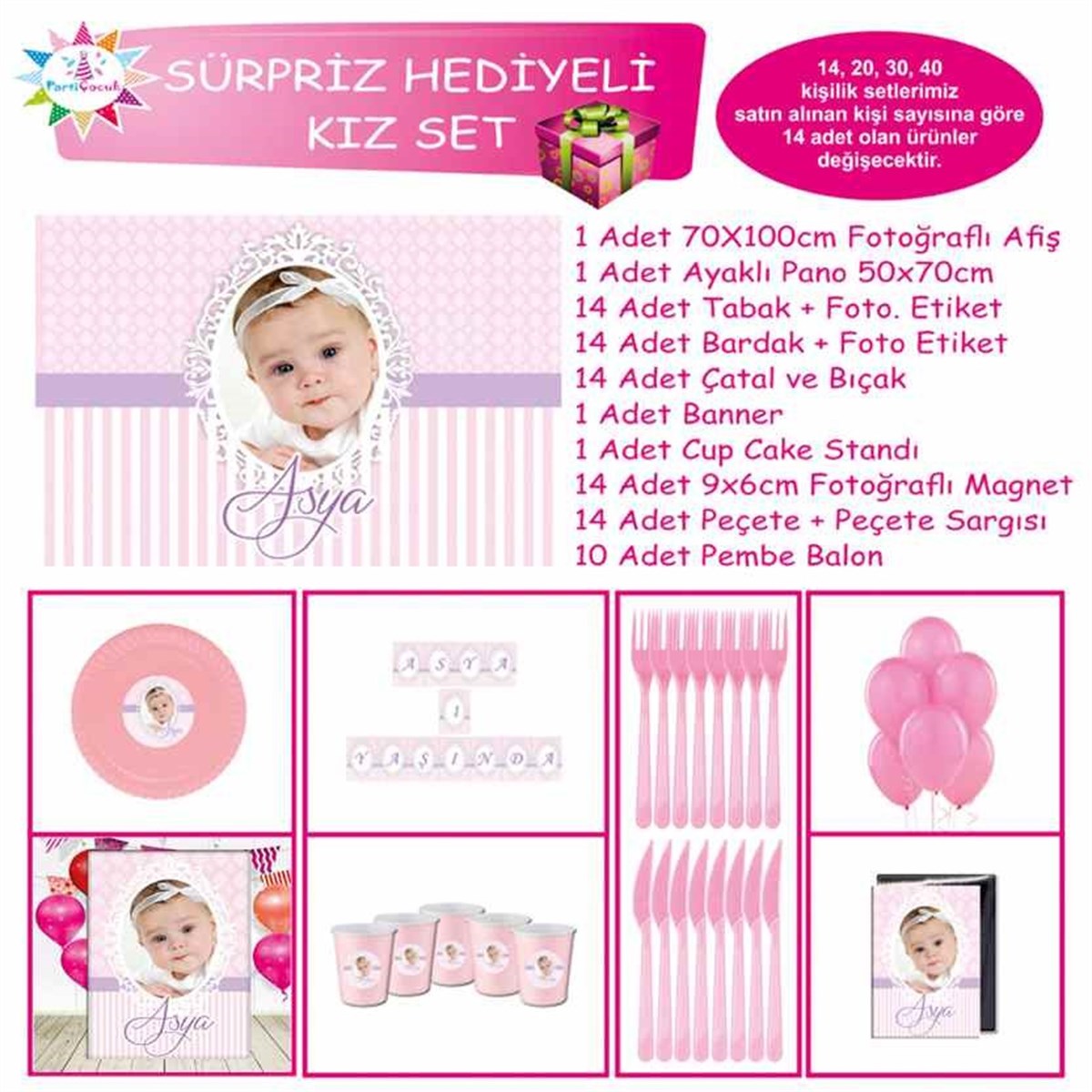 Doğum Günü Pembe Mor Konsept Sürpriz Set 