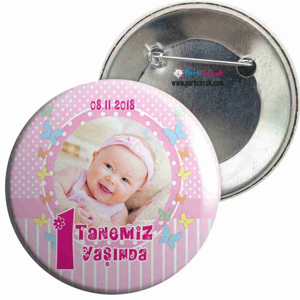 Doğum Günü Pembe Puantiyeli İğneli Rozet 