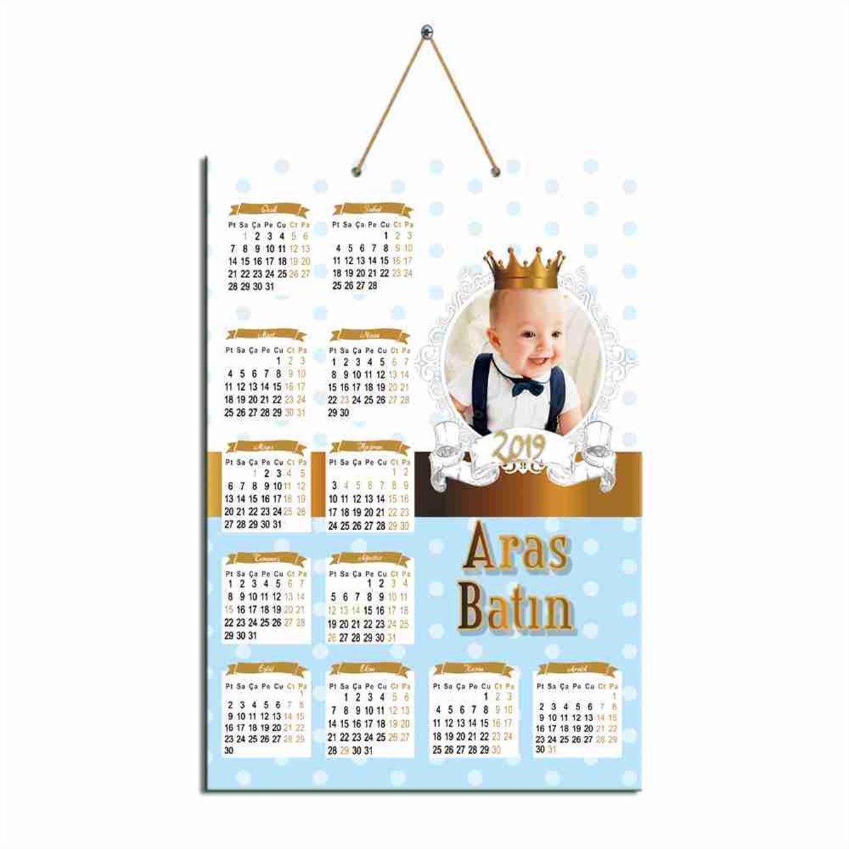 Doğum Günü Taçlı Gold Karton Takvim 