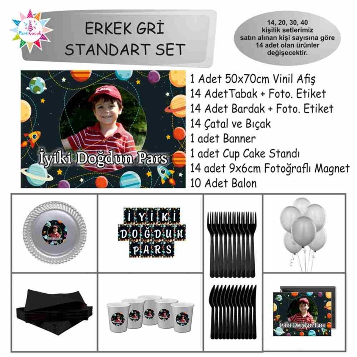 Doğum Günü Uzay ve Gezegenler Konsept Standart Set 