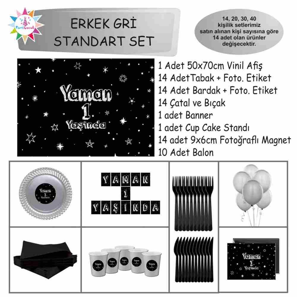 Doğum Günü Yıldızlı Gümüş Konsept Standart Set 