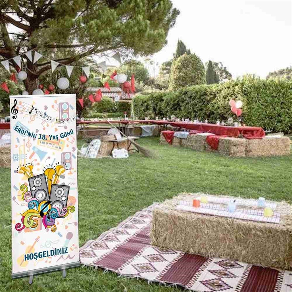 Erkek Doğum Günü Müzik Konsepti Mekanizmalı Rulo Afiş (Roll up) 