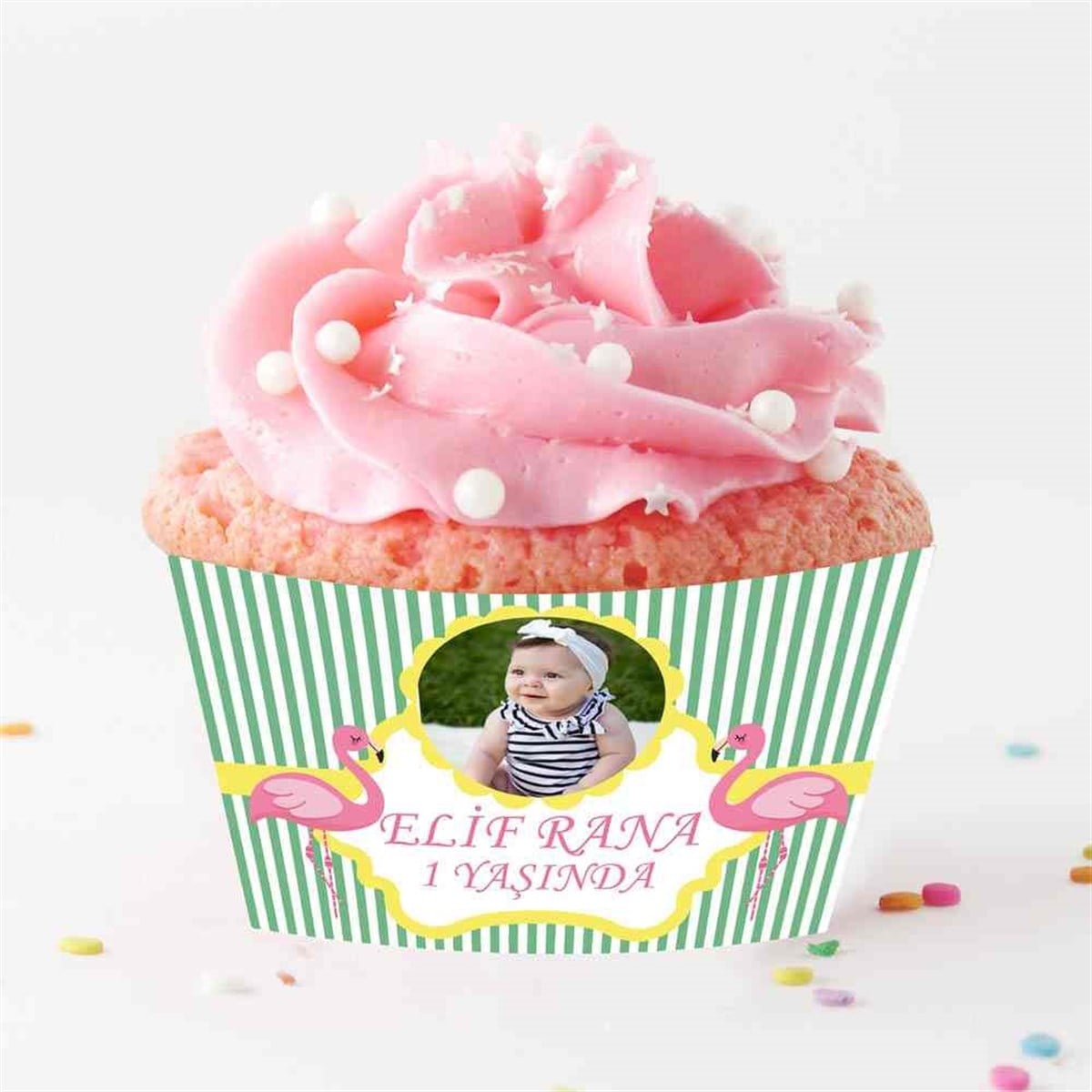 Filamingolu Puantiyeli Cupcake Sargısı  