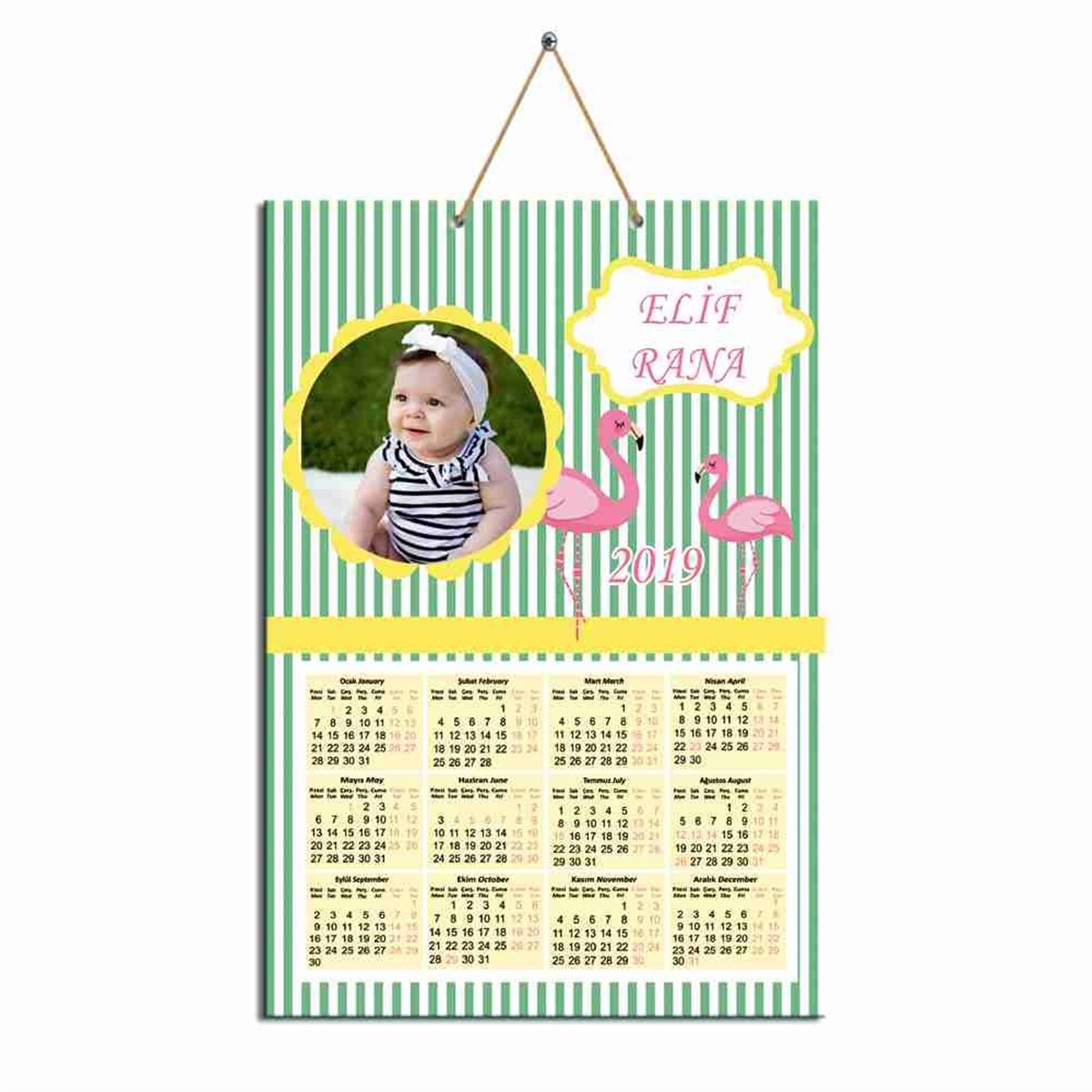 Filamingolu Puantiyeli Karton Takvim  