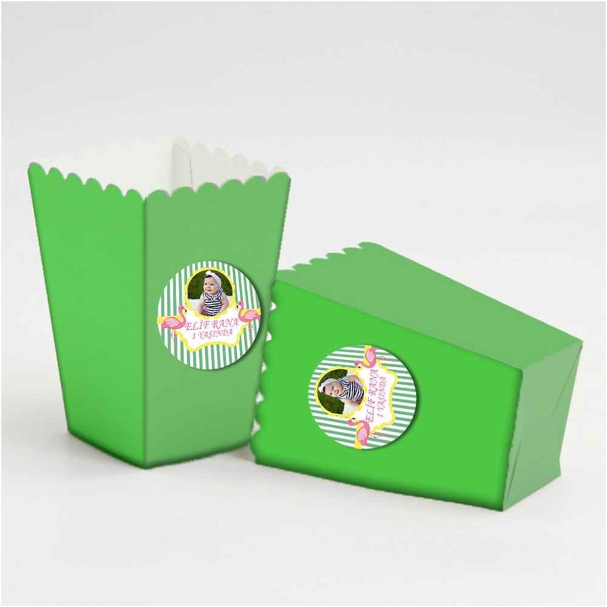 Filamingolu Puantiyeli Konsept Etiketli Popcorn Kutusu 10 Adet 