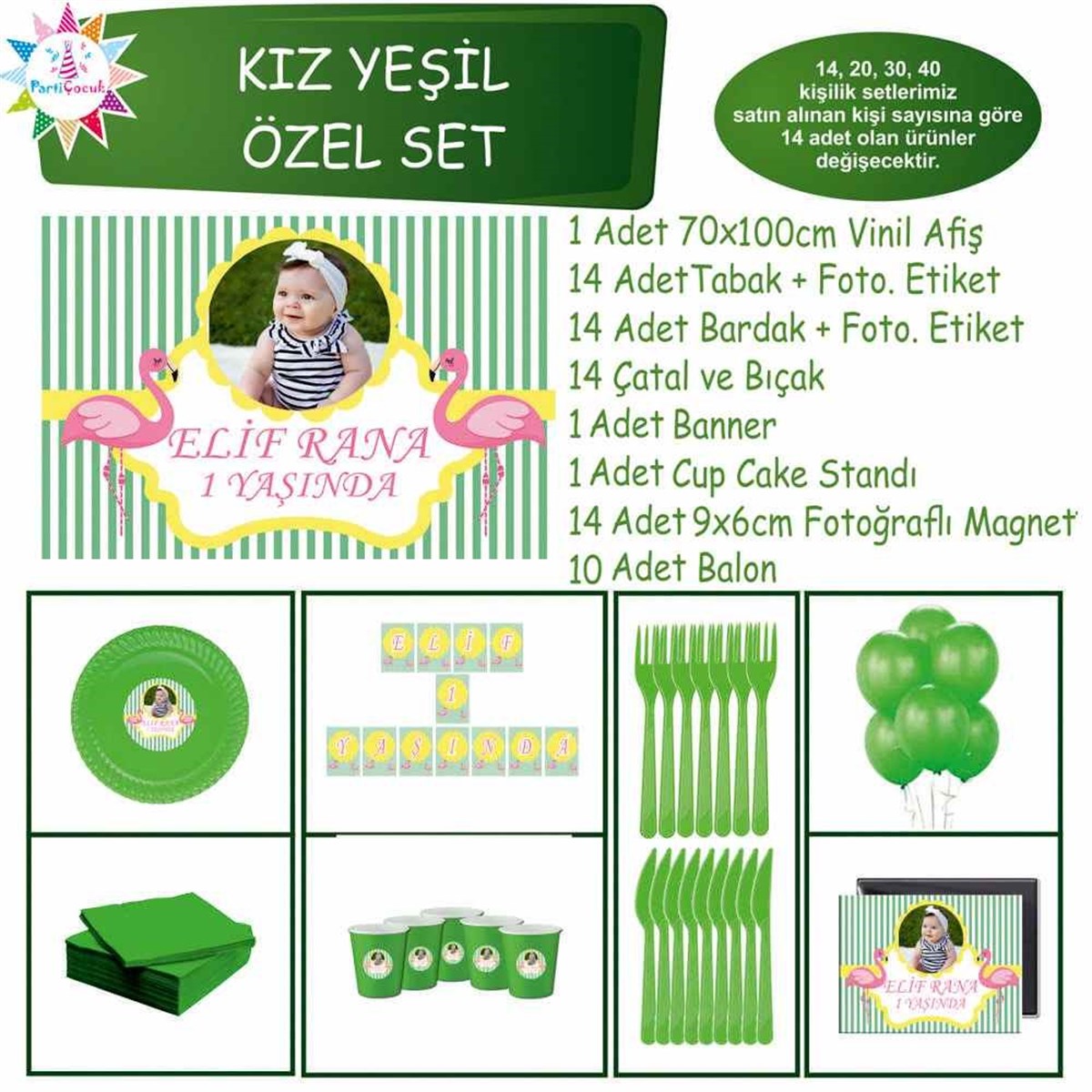 Filamingolu Puantiyeli Parti Süsleri Özel Set 