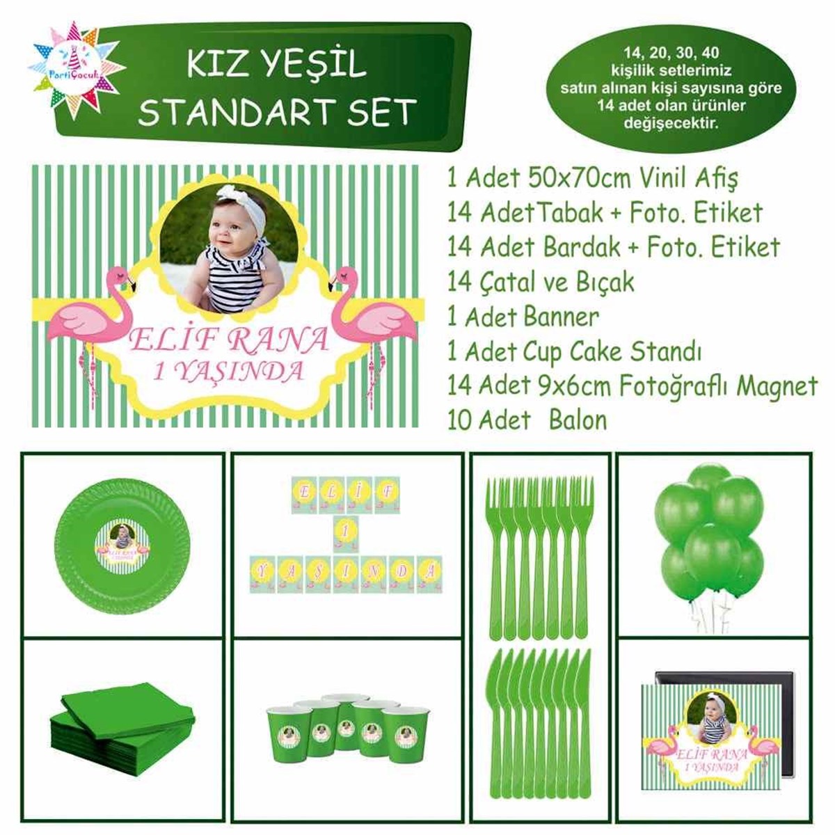Filamingolu Puantiyeli Parti Süsleri Standart Set 