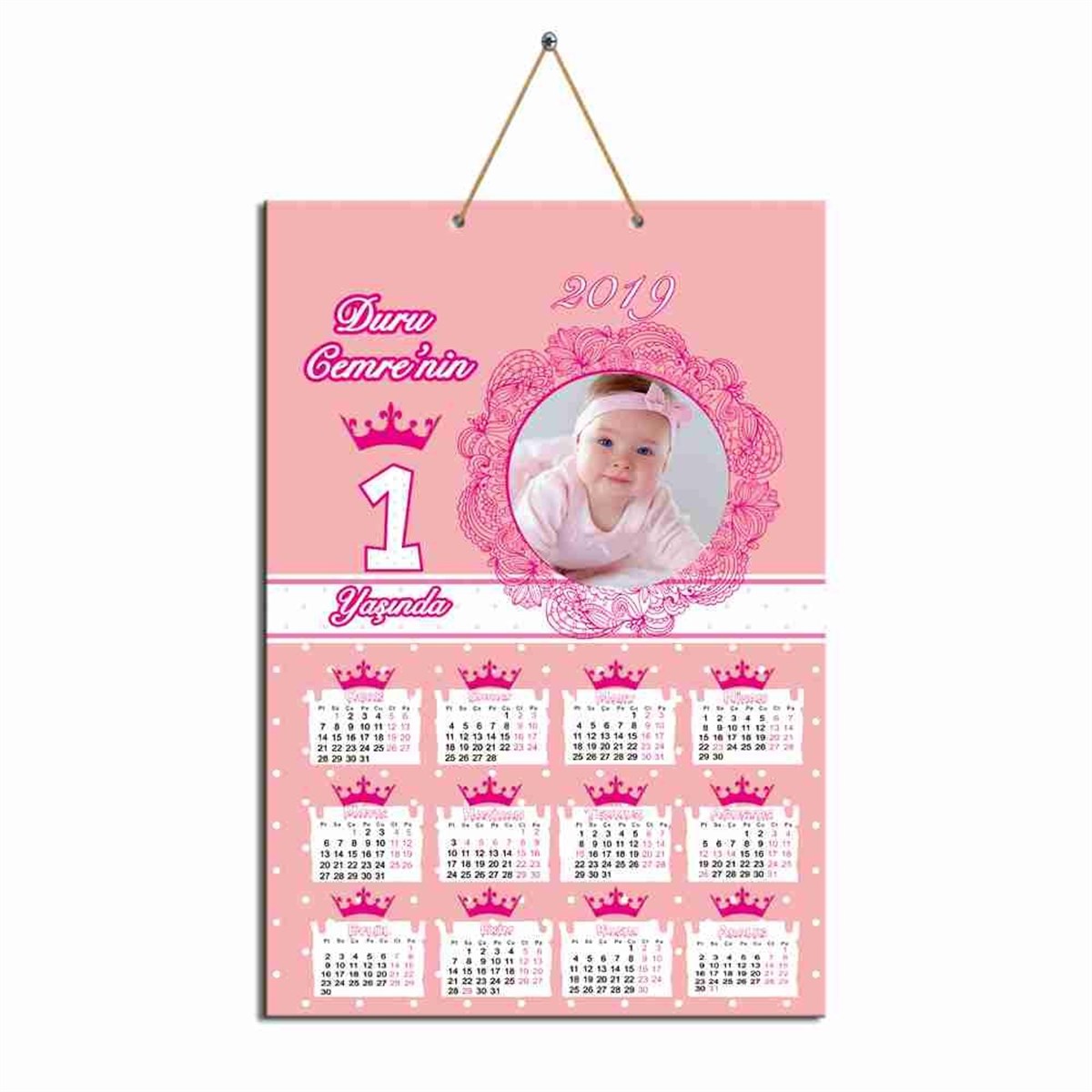 Fuşya Taç Karton Takvim  