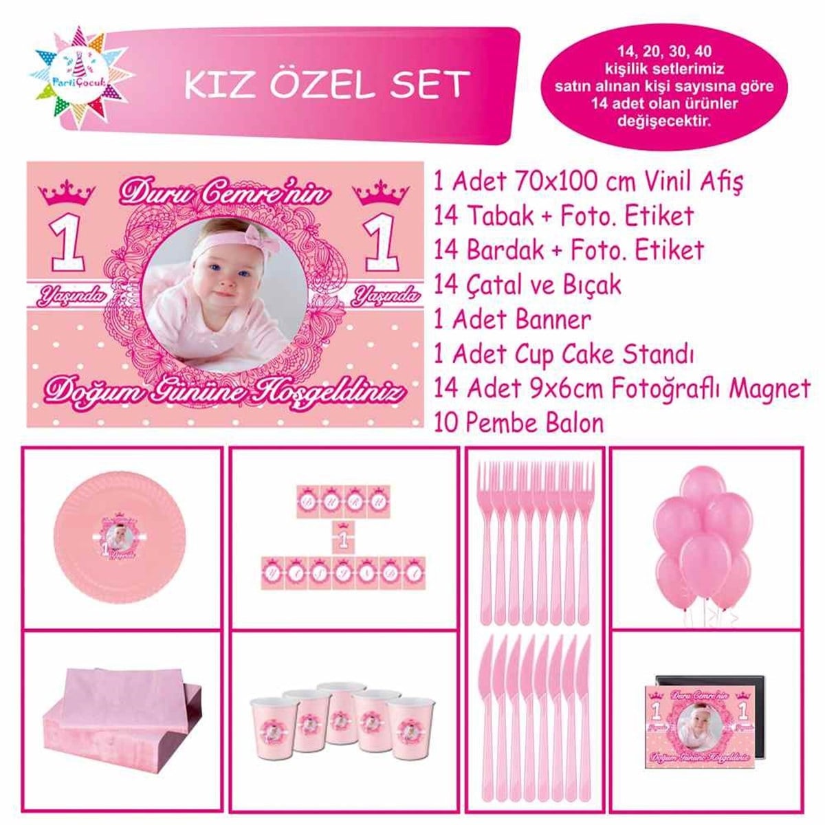 Fuşya Taç Parti Tema Paketi Özel Set 