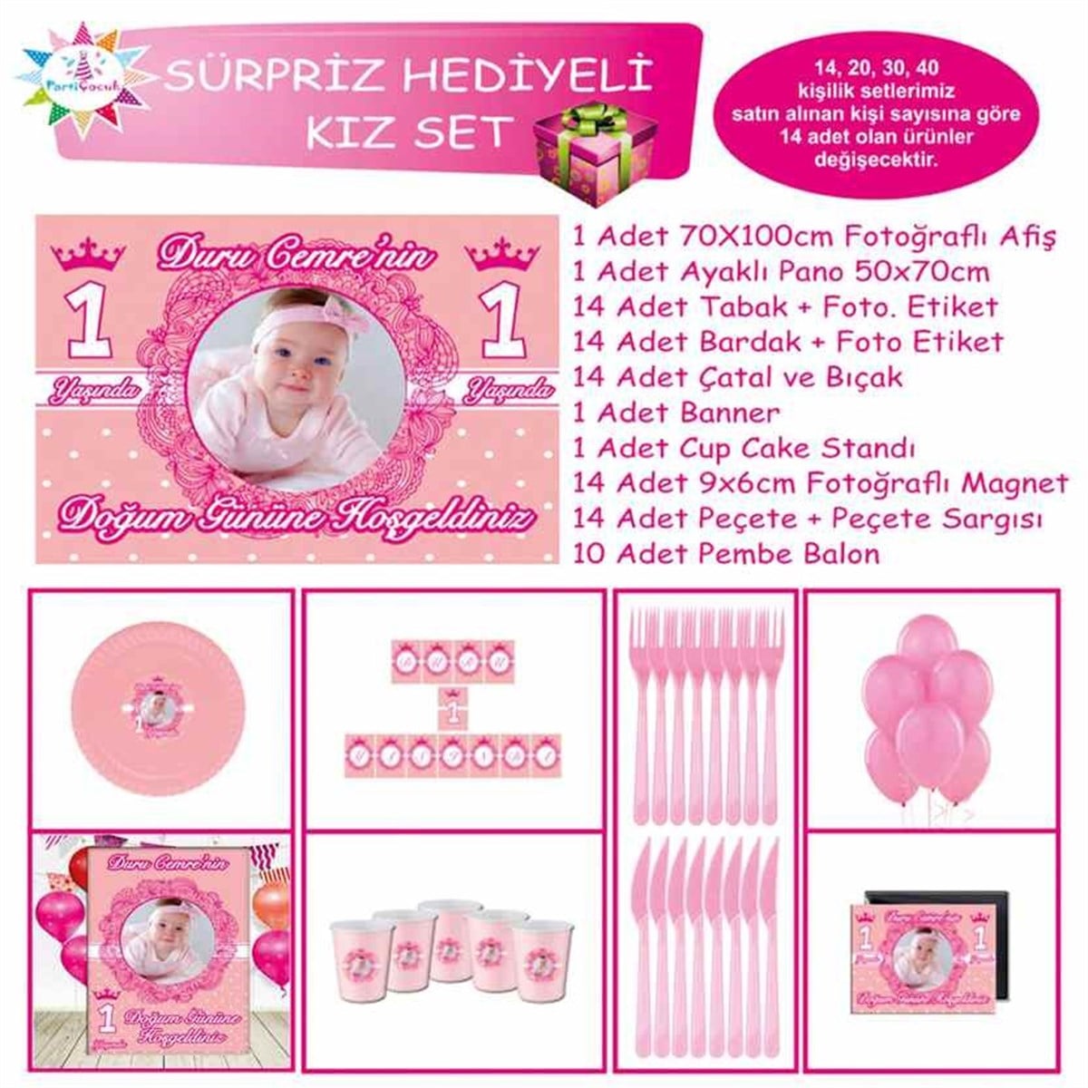 Fuşya Taç Parti Tema Paketi Sürpriz Set 