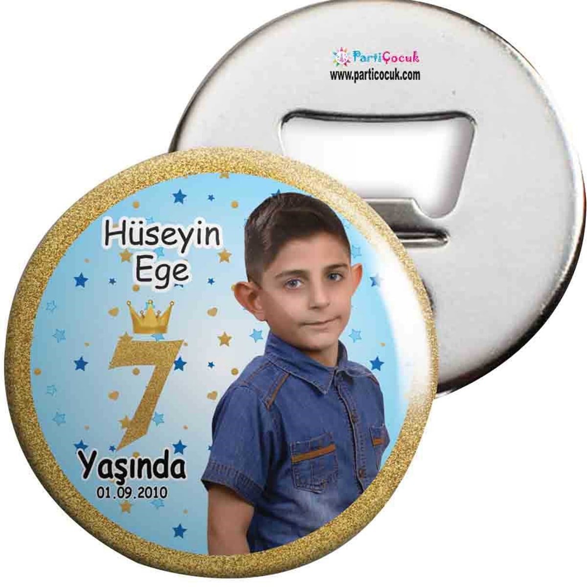 Gold Çerçeveli Taçlı Konsept Açacaklı Magnet Kişiye Özel 