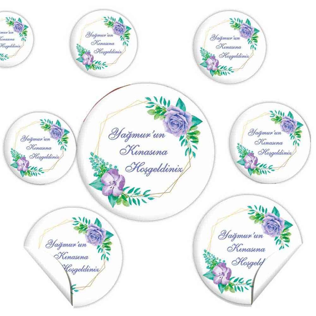 Gold Frame, Purple Hena Sticker 30 Adet 