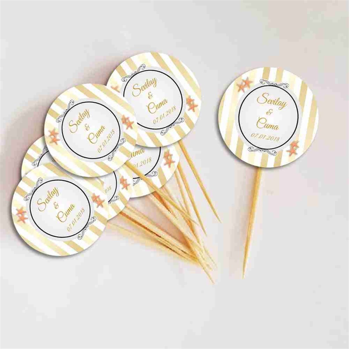 Gold Renk Nişan Süslemesi Cupcake Kürdan 