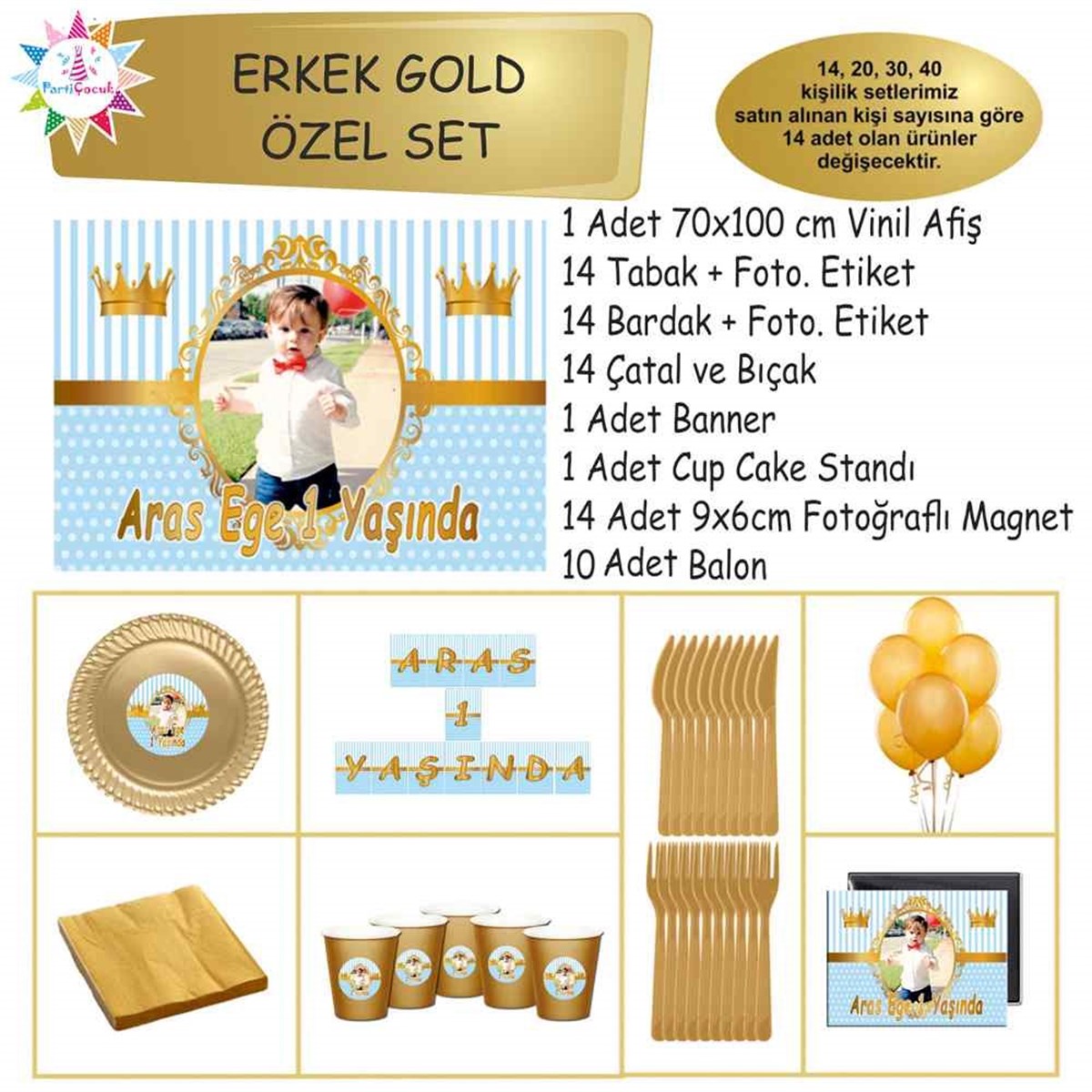 Gold Taçlı Tema Parti Süsleri Özel Set 