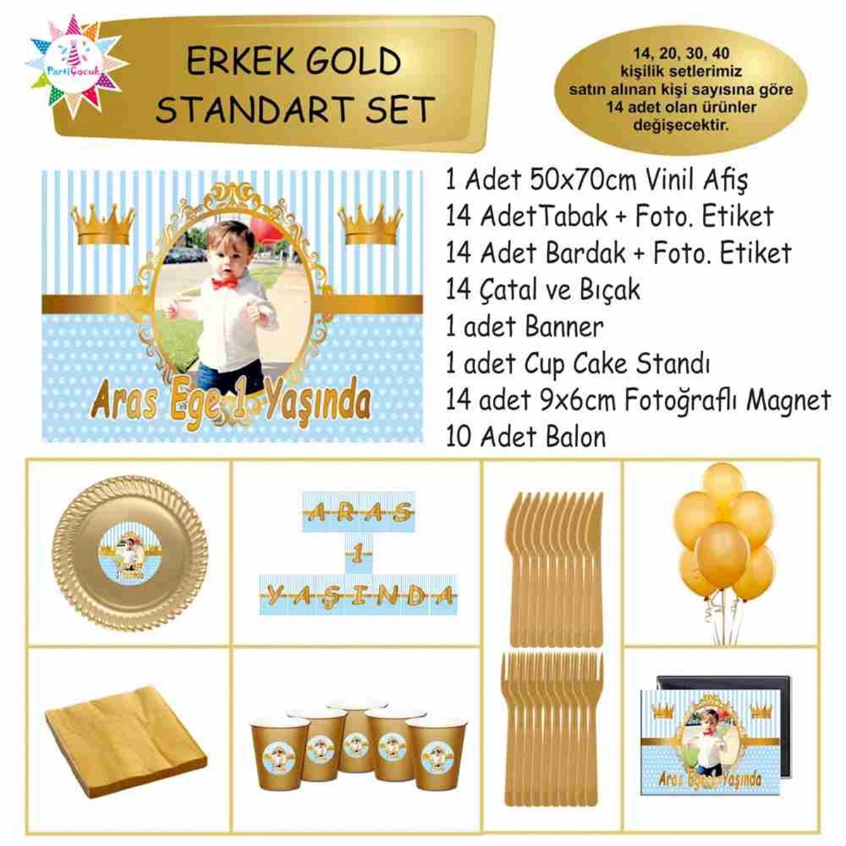 Gold Taçlı Tema Parti Süsleri Standart Set 