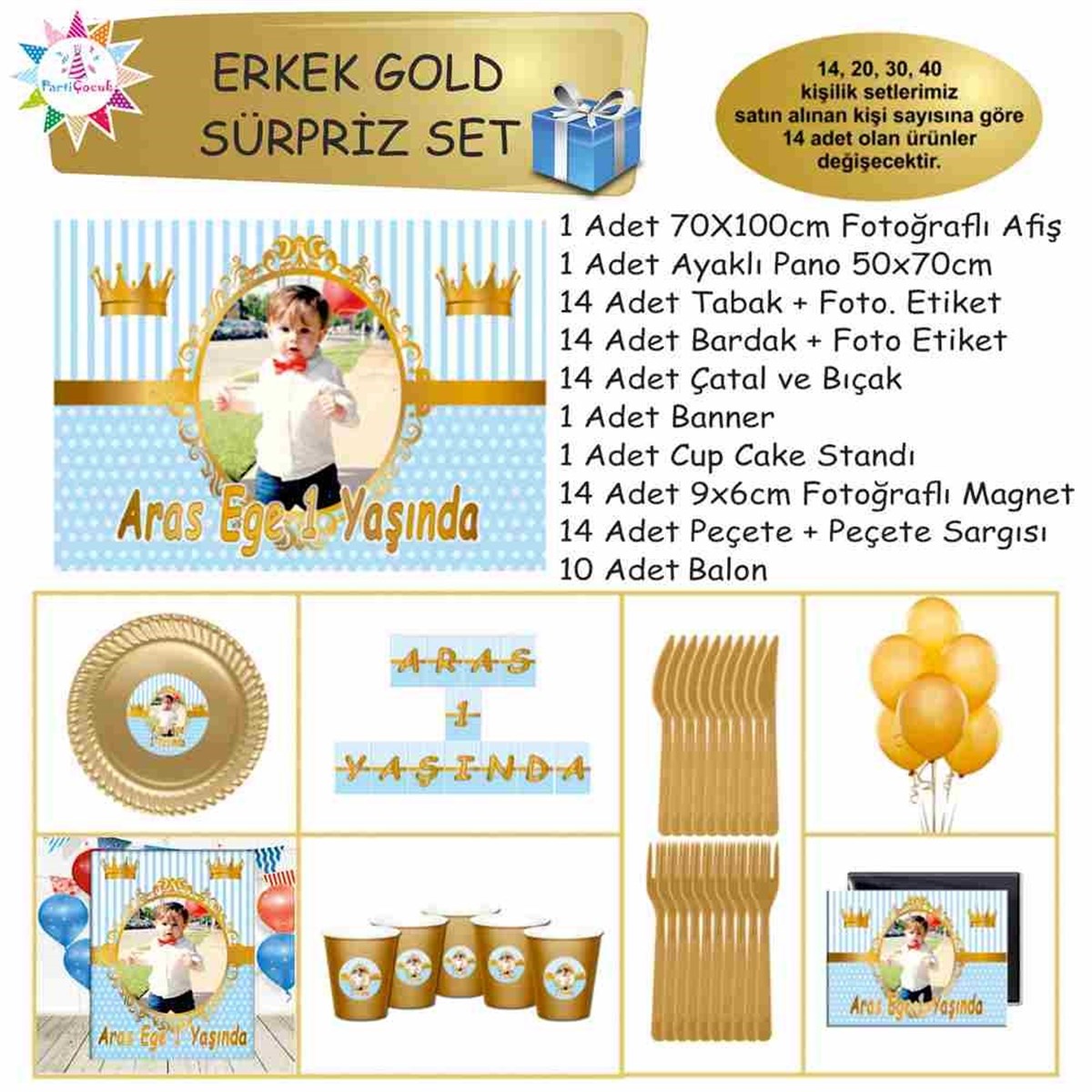 Gold Taçlı Tema Parti Süsleri Süpriz Set 