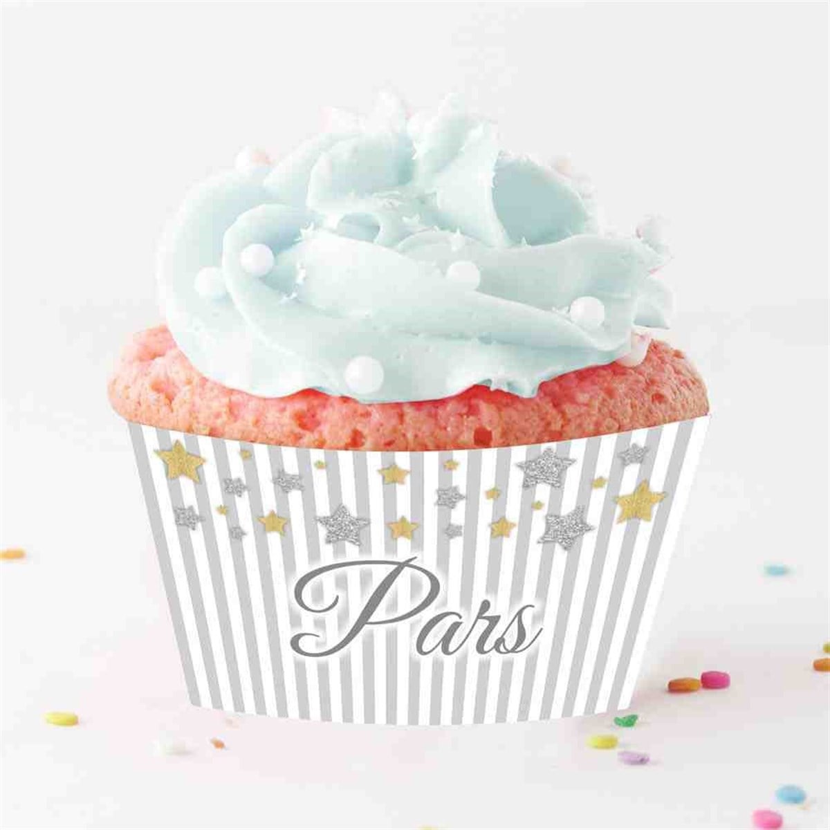 Gold ve Gümüşlü Yıldız Cupcake Sargısı 