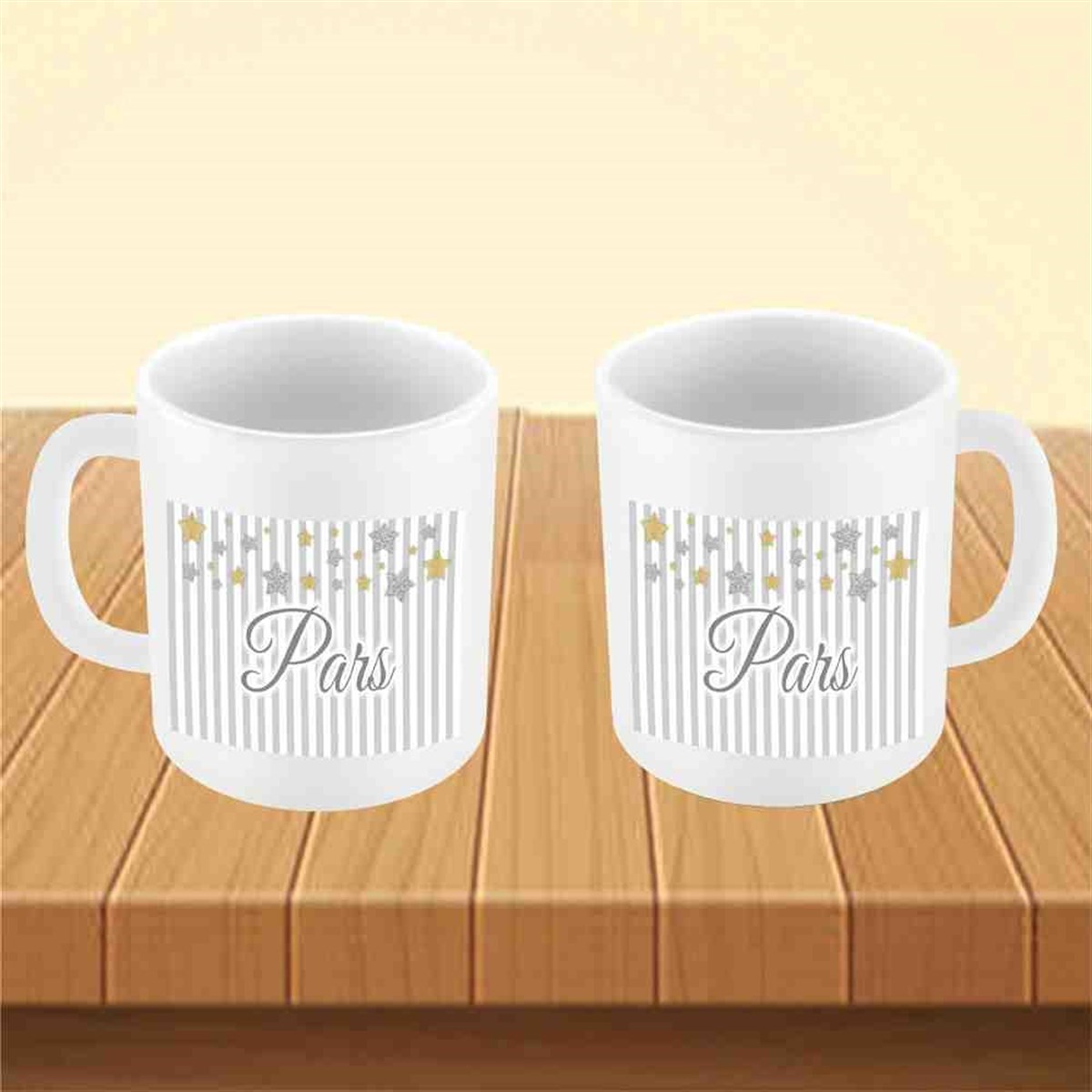 Gold ve Gümüşlü Yıldız Konsept Kupa Bardak Mug 