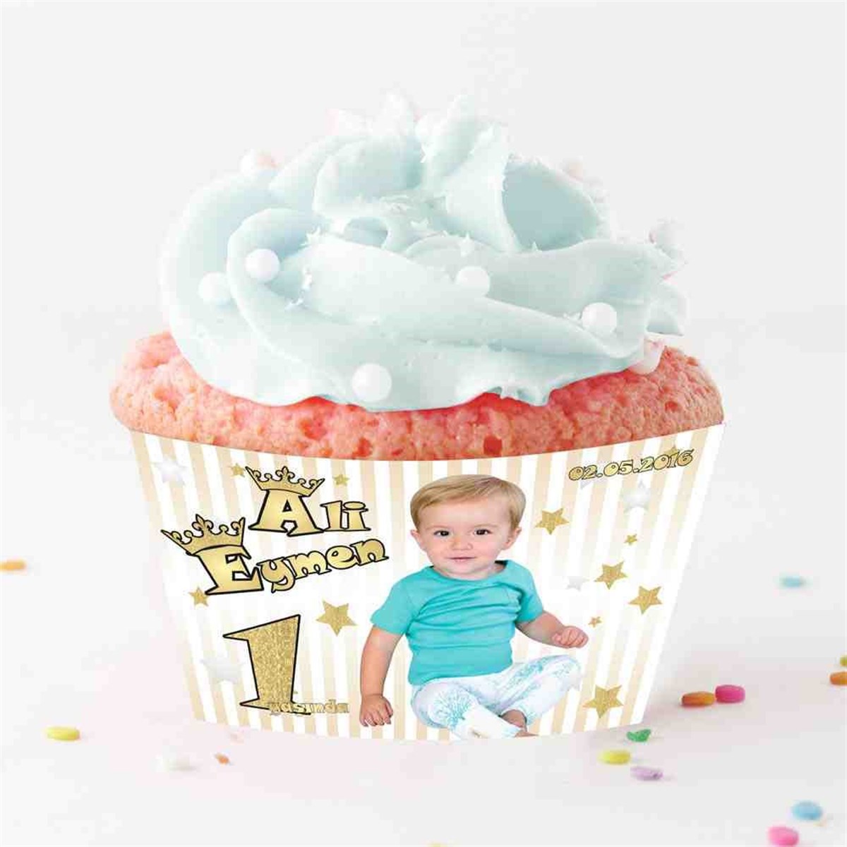 Gold Yıldızlı Taçlı Cupcake Sargısı 