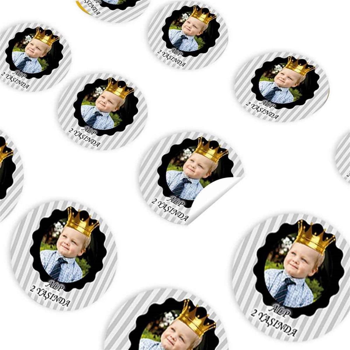 Gri Gold Taçlı  Konsept Sticker 30 Adet  