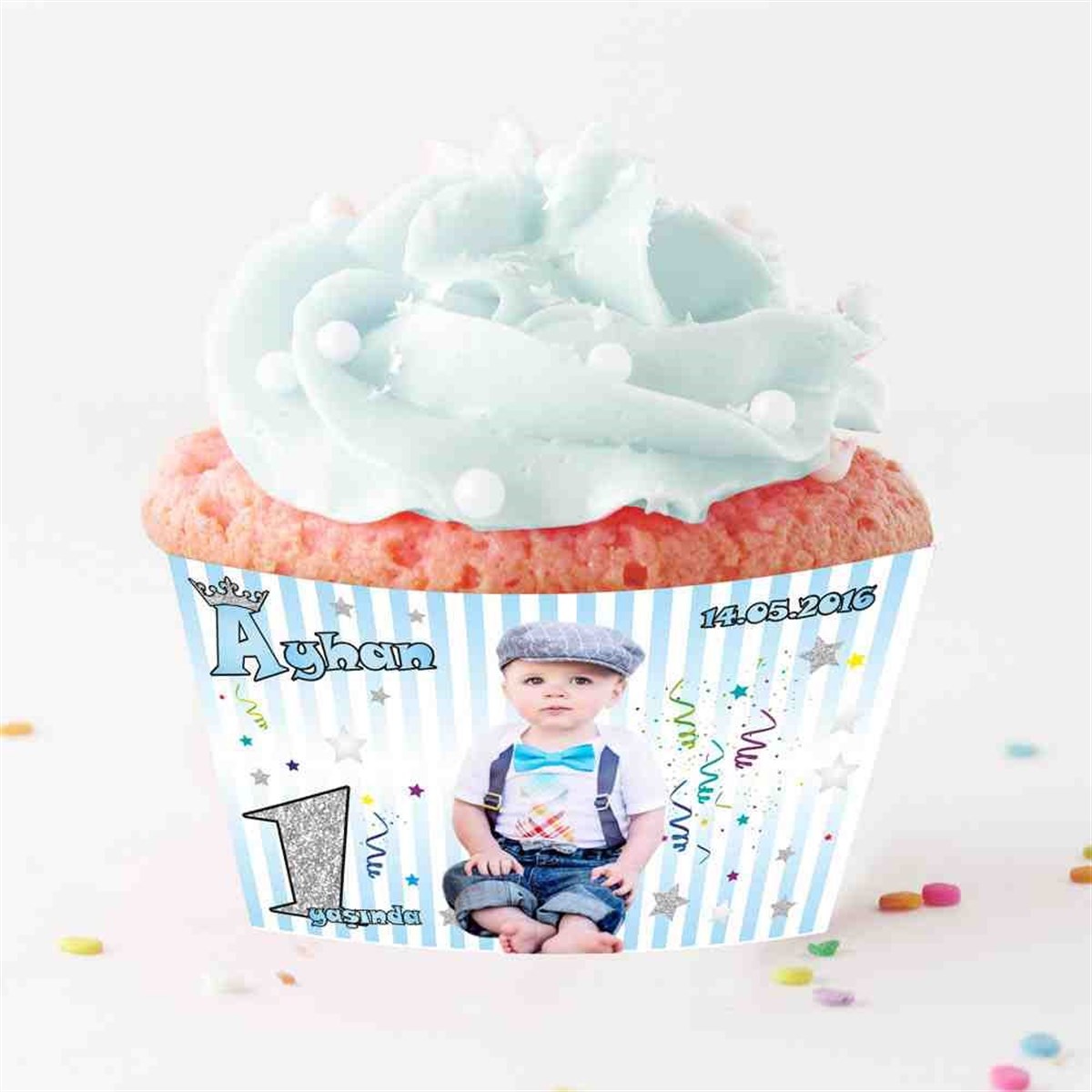 Gümüş Taçlı Temalı Cupcake Sargısı 