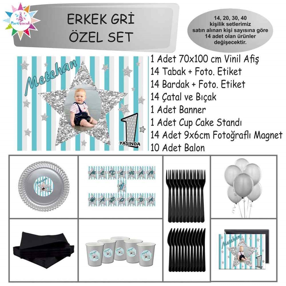 Gümüş Yıldızlı Temalı Parti Malzemeleri Özel Set 