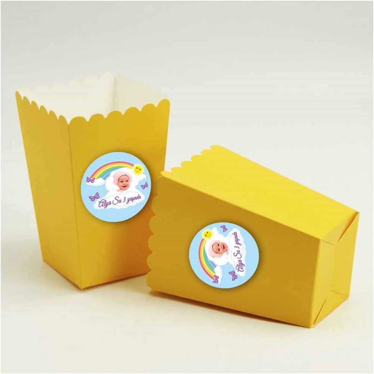 Güneş Gökkuşağı Konsept Etiketli Popcorn Kutusu 10 Adet 