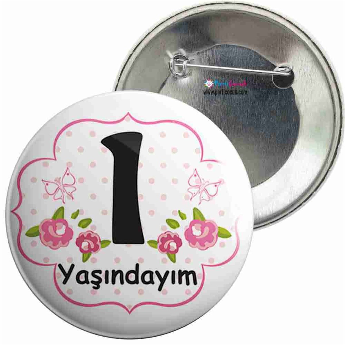 İğneli Metal Rozet 1 Yaş Çicekli Parti Çocuk  
