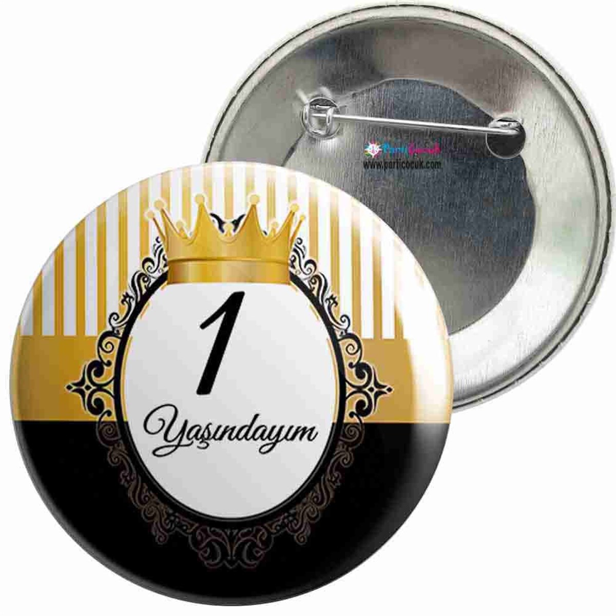 İğneli Metal Rozet 1 Yaş Gold Taçlı Parti Çocuk  