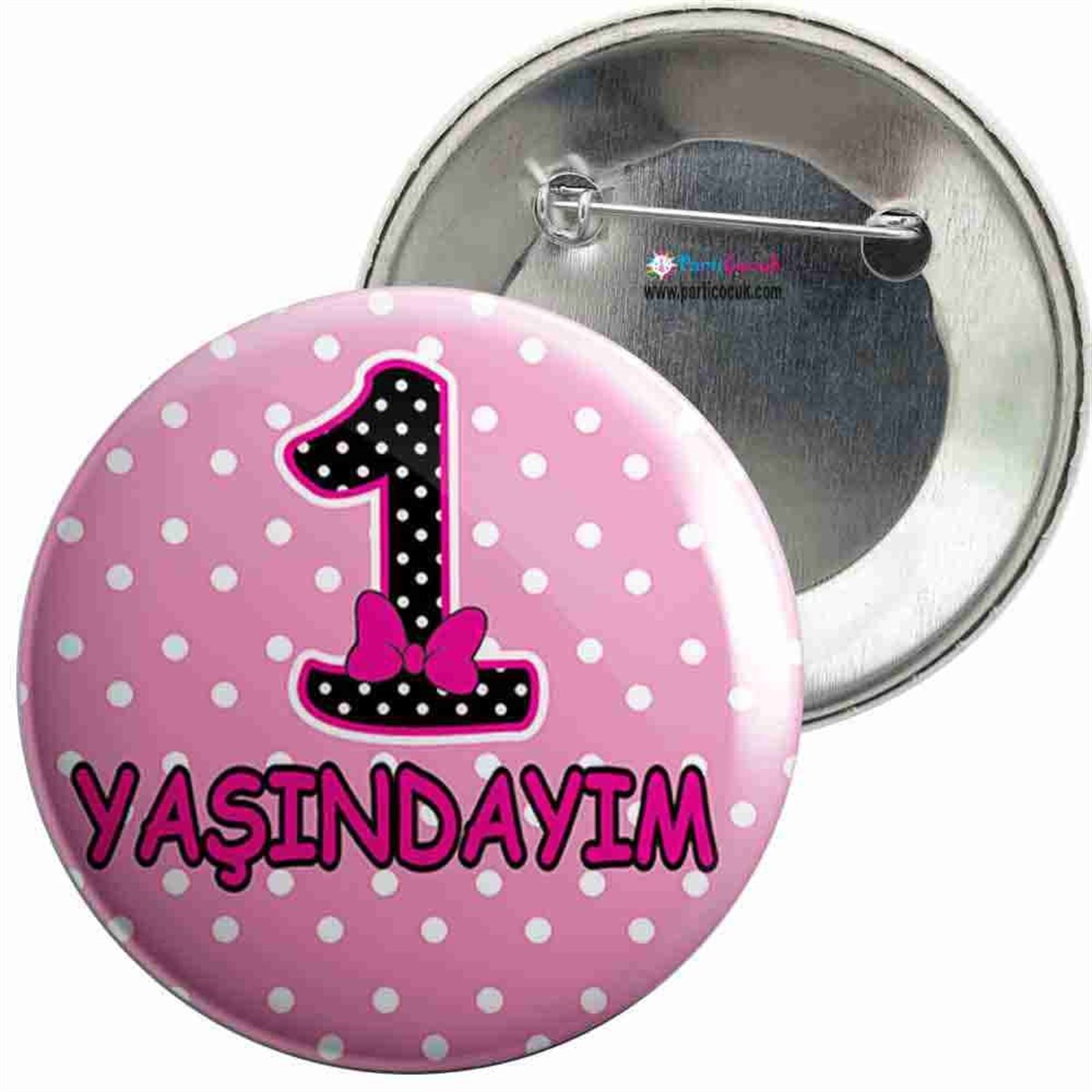 İğneli Metal Rozet 1 Yaş Pembe Puantiyeli Parti Çocuk  