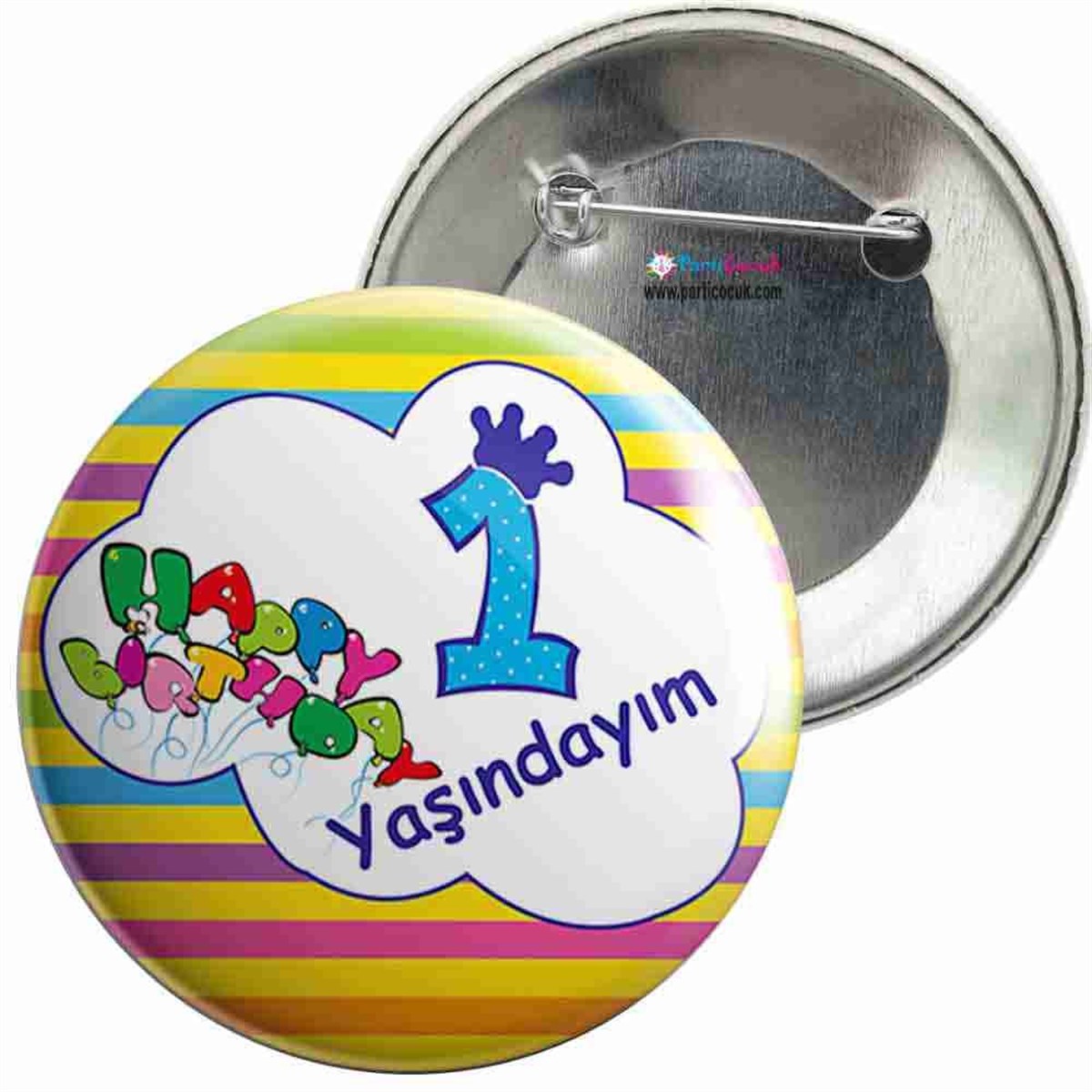 İğneli Metal Rozet 1 Yaş Renkli Çizgiler Parti Çocuk  