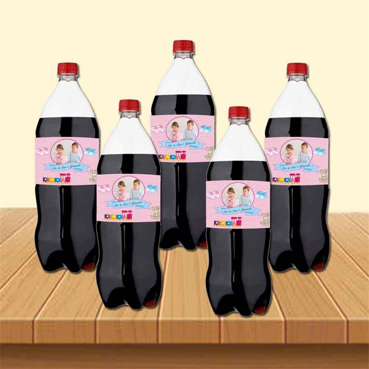 İkiz Pembe Puantiyeli Ayıcıklı Cola Şisesi Bandı  