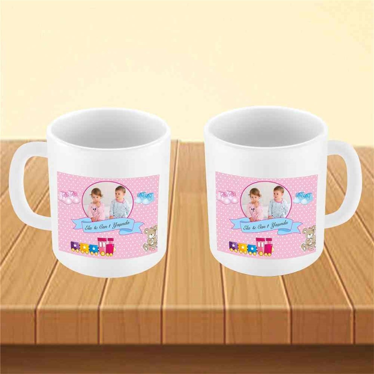 İkiz Pembe Puantiyeli Ayıcıklı Konsept Kupa Bardak Mug  