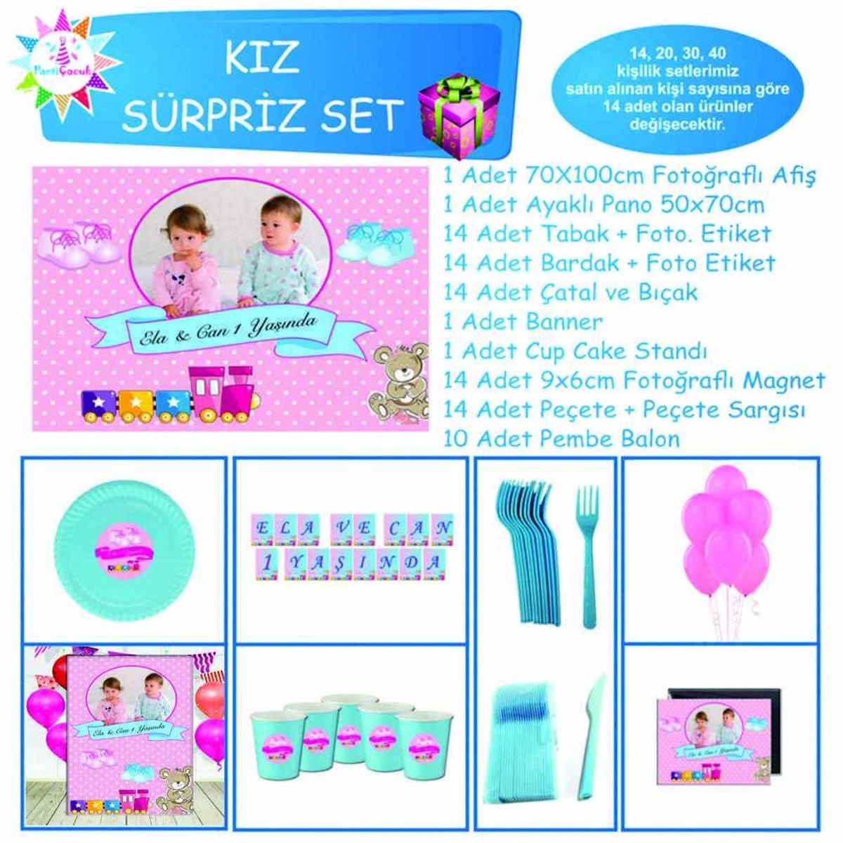 İkiz Pembe Puantiyeli Ayıcıklı Konsept Sürpriz Set  