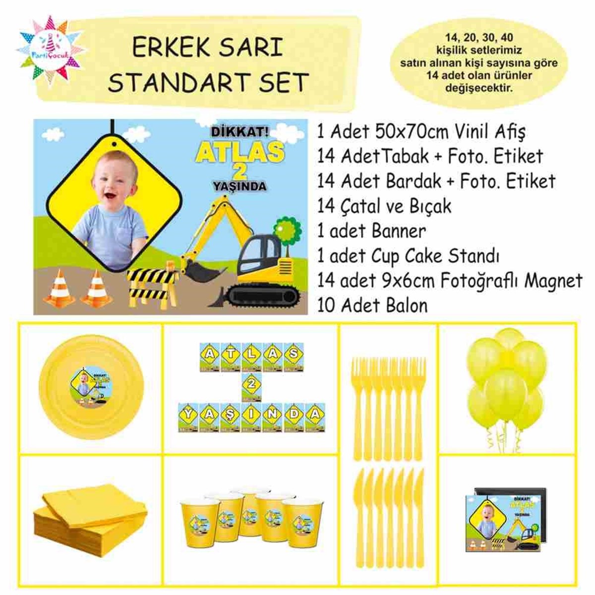 İnşaat Temalı Kişiye Özel Parti Standart Set 