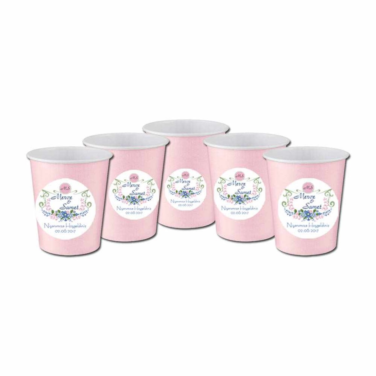 İsimli Nişan Stickerlı Bardak 5 Adet 