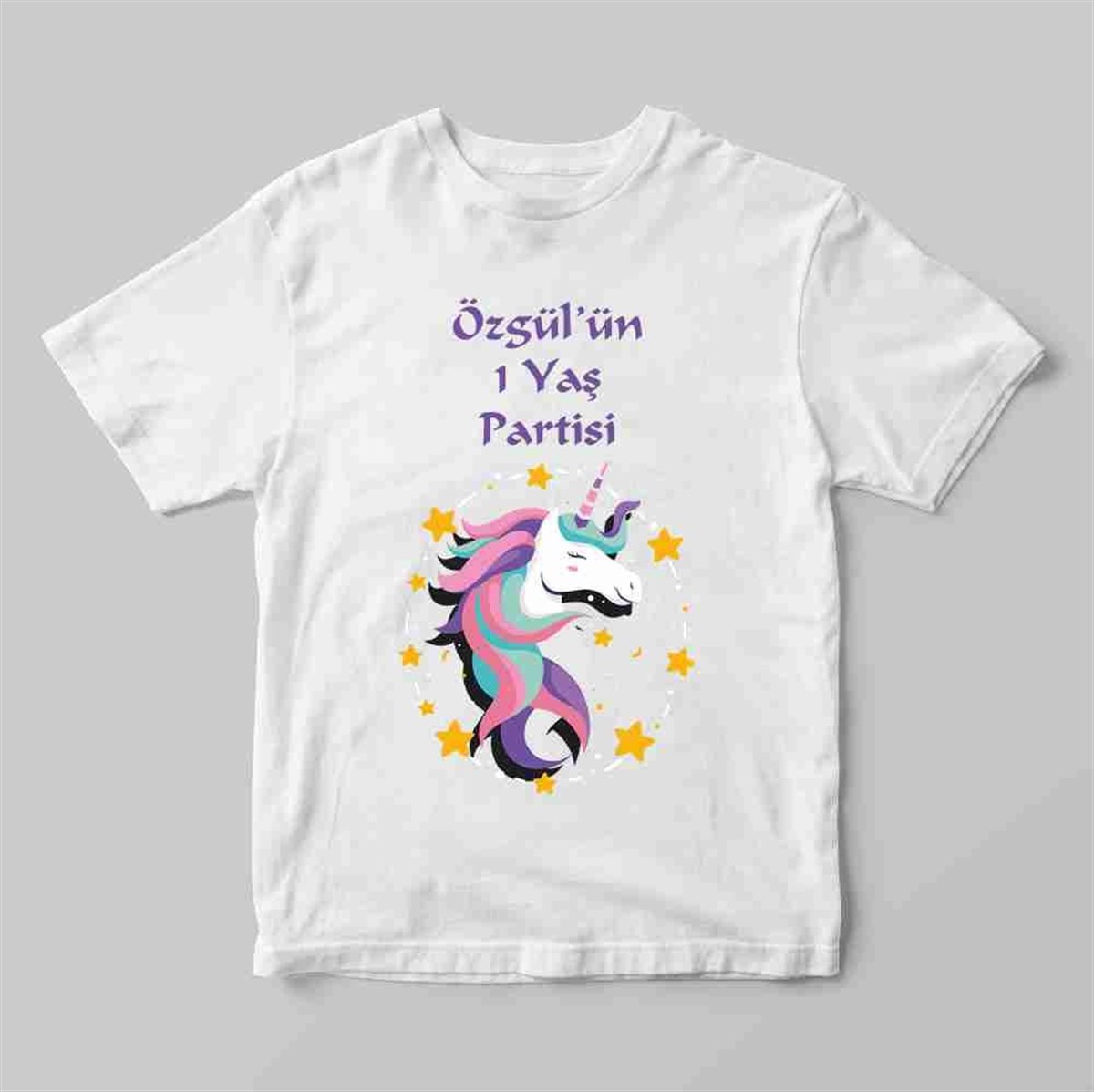 İsimli Resimli Unicorn Temalı Kişiye Özel Tişört 
