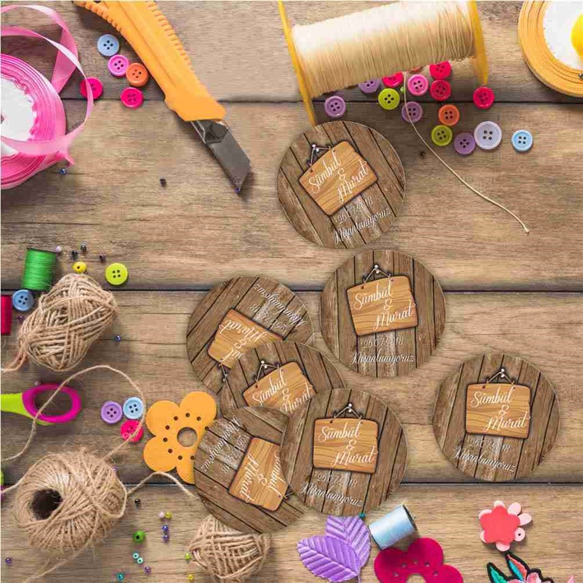 İsme Özel Baskılı Nişan Karton Etiket 30 Adet 