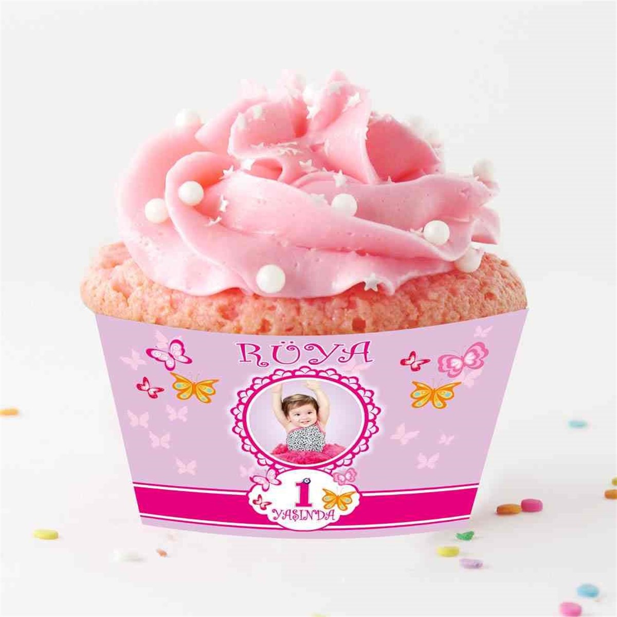 Kelebek Fuşya Cupcake Sargısı  