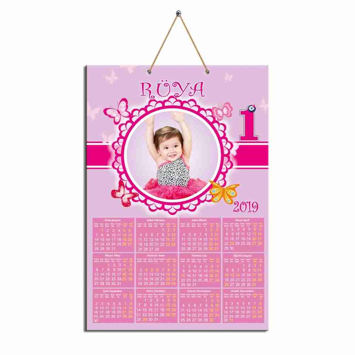 Kelebek Fuşya Karton Takvim  